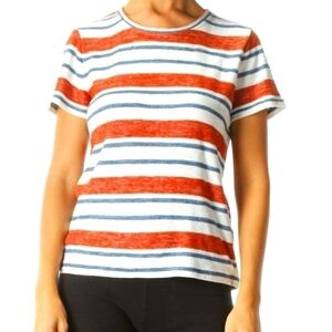 𝅺MADEWELL LADIES BLUE/ORANGE STRIPED SHORT SLEEVE TOP- XS